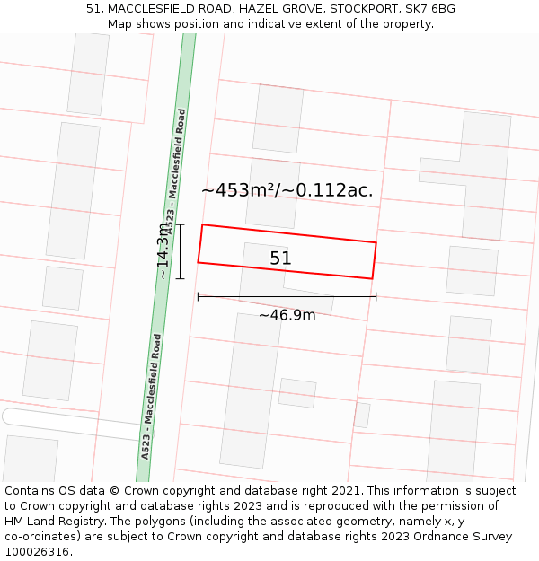 51, MACCLESFIELD ROAD, HAZEL GROVE, STOCKPORT, SK7 6BG: Plot and title map