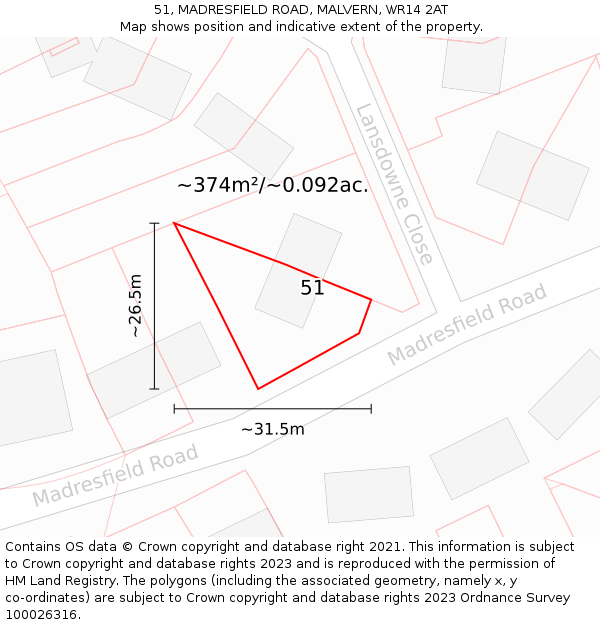 51, MADRESFIELD ROAD, MALVERN, WR14 2AT: Plot and title map