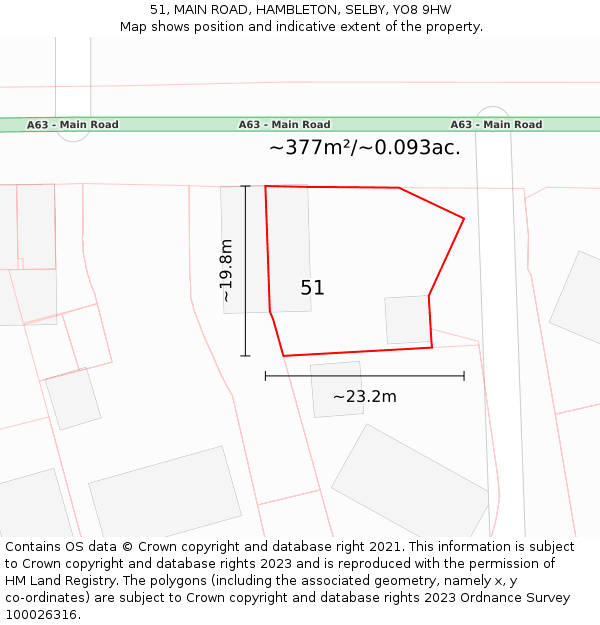51, MAIN ROAD, HAMBLETON, SELBY, YO8 9HW: Plot and title map