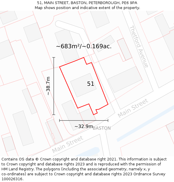 51, MAIN STREET, BASTON, PETERBOROUGH, PE6 9PA: Plot and title map