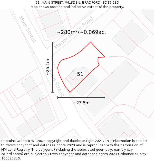 51, MAIN STREET, WILSDEN, BRADFORD, BD15 0ED: Plot and title map