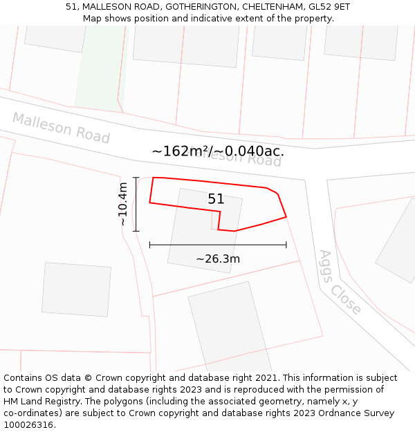 51, MALLESON ROAD, GOTHERINGTON, CHELTENHAM, GL52 9ET: Plot and title map