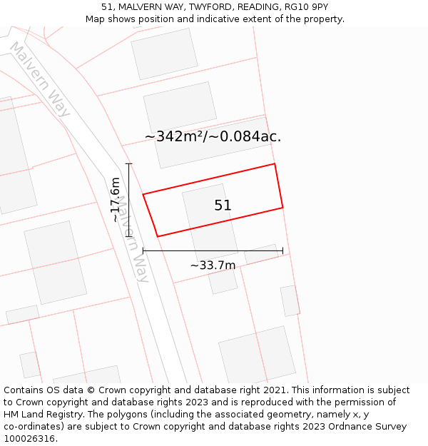 51, MALVERN WAY, TWYFORD, READING, RG10 9PY: Plot and title map