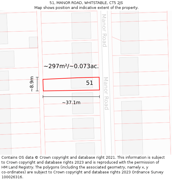 51, MANOR ROAD, WHITSTABLE, CT5 2JS: Plot and title map