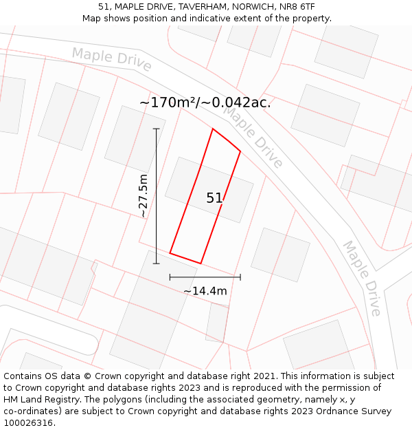 51, MAPLE DRIVE, TAVERHAM, NORWICH, NR8 6TF: Plot and title map