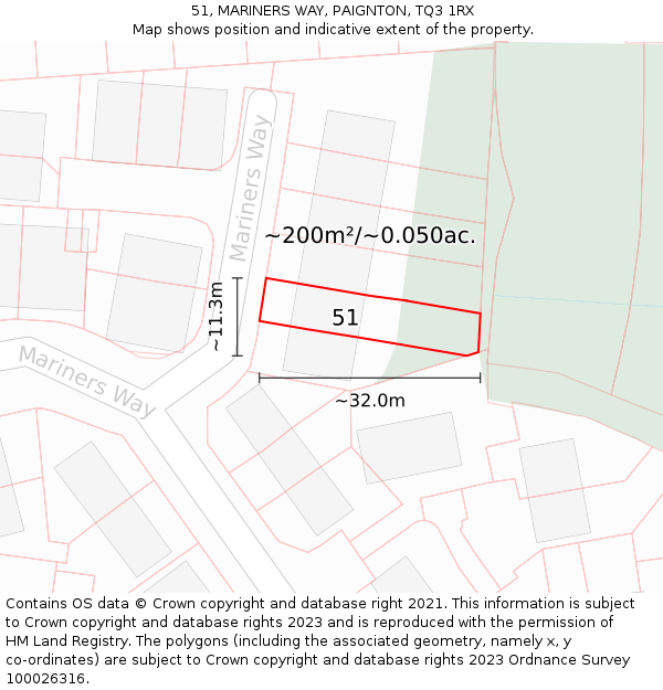 51, MARINERS WAY, PAIGNTON, TQ3 1RX: Plot and title map