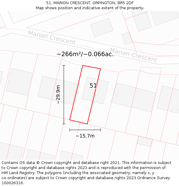 51, MARION CRESCENT, ORPINGTON, BR5 2DF: Plot and title map
