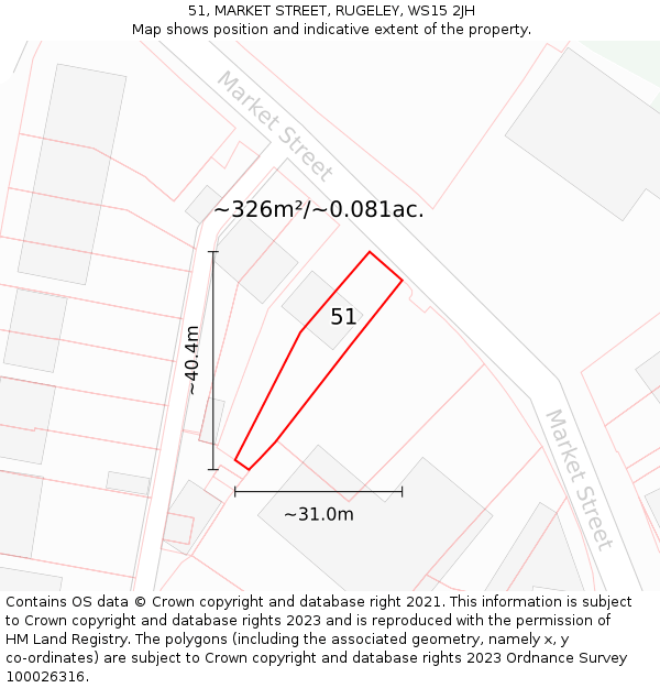 51, MARKET STREET, RUGELEY, WS15 2JH: Plot and title map