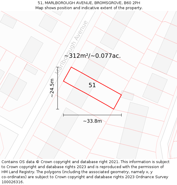 51, MARLBOROUGH AVENUE, BROMSGROVE, B60 2PH: Plot and title map