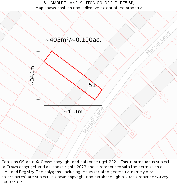 51, MARLPIT LANE, SUTTON COLDFIELD, B75 5PJ: Plot and title map