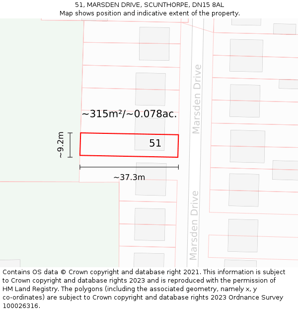 51, MARSDEN DRIVE, SCUNTHORPE, DN15 8AL: Plot and title map