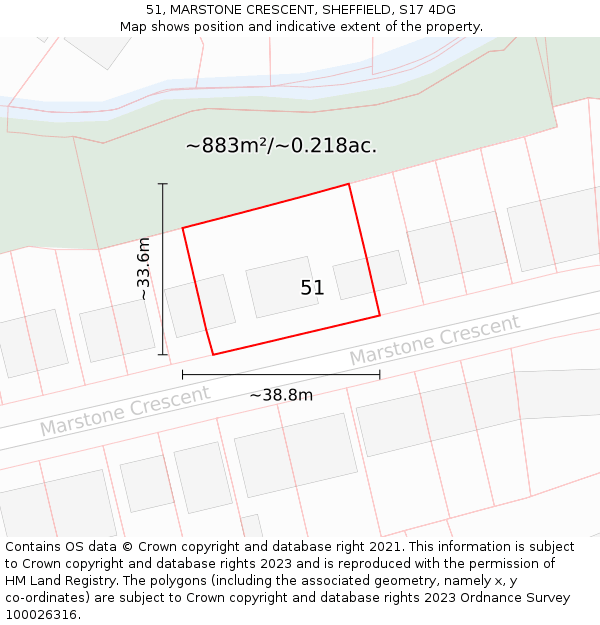 51, MARSTONE CRESCENT, SHEFFIELD, S17 4DG: Plot and title map