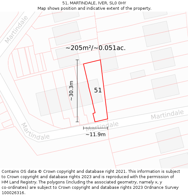 51, MARTINDALE, IVER, SL0 0HY: Plot and title map