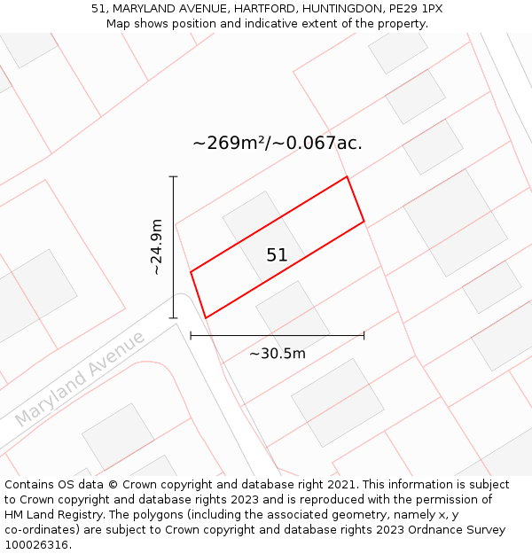 51, MARYLAND AVENUE, HARTFORD, HUNTINGDON, PE29 1PX: Plot and title map