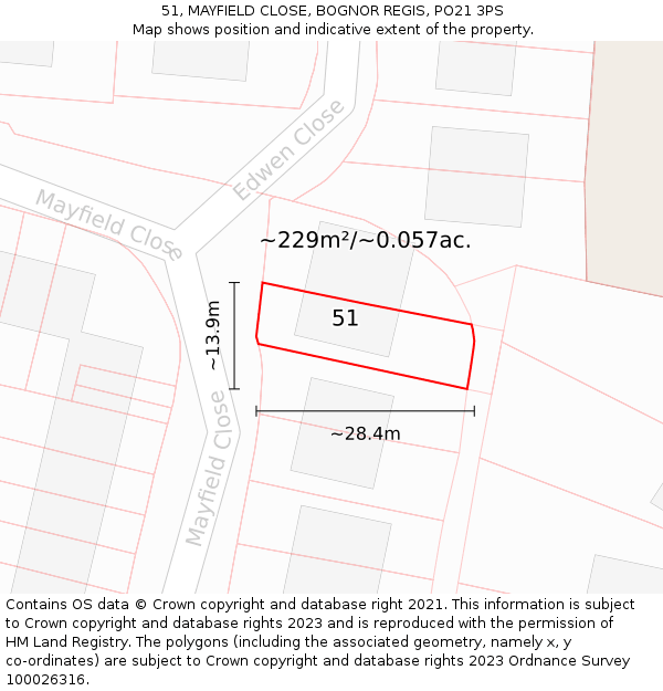 51, MAYFIELD CLOSE, BOGNOR REGIS, PO21 3PS: Plot and title map