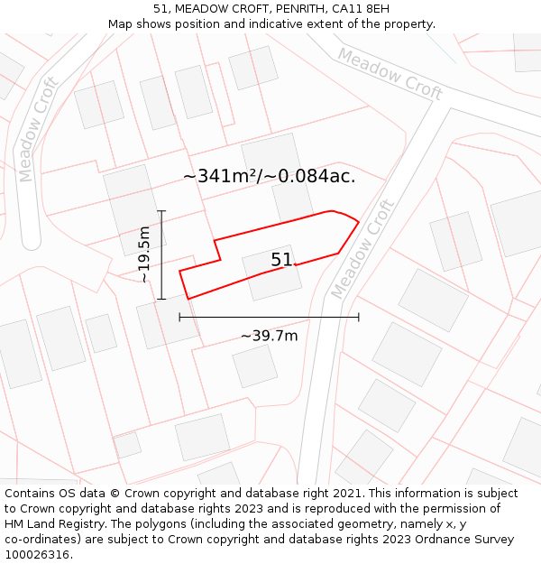 51, MEADOW CROFT, PENRITH, CA11 8EH: Plot and title map