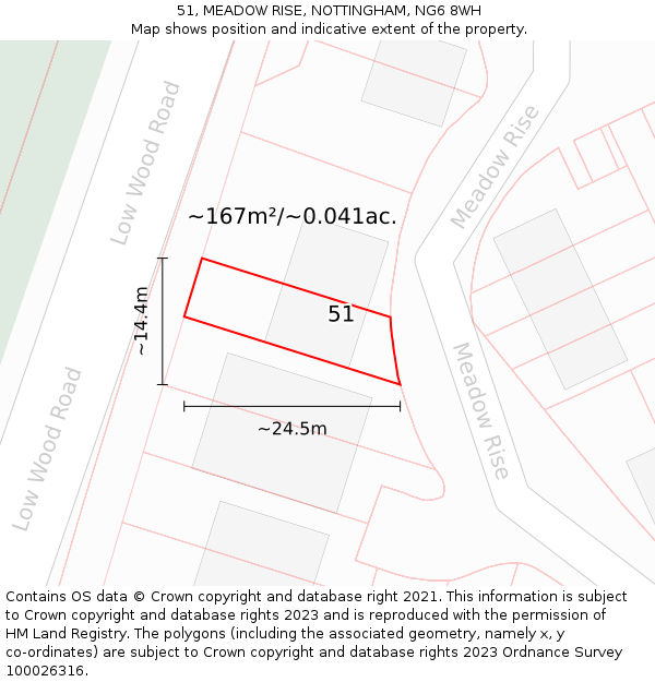 51, MEADOW RISE, NOTTINGHAM, NG6 8WH: Plot and title map