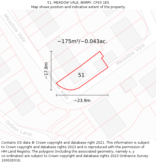 51, MEADOW VALE, BARRY, CF63 1ES: Plot and title map