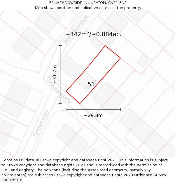 51, MEADOWSIDE, NUNEATON, CV11 6NF: Plot and title map