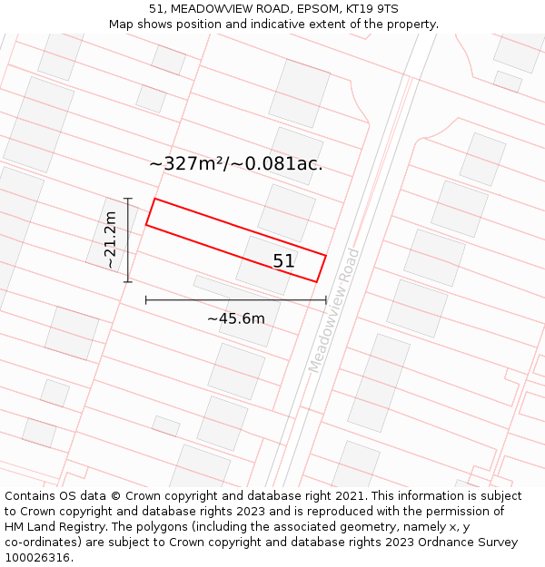 51, MEADOWVIEW ROAD, EPSOM, KT19 9TS: Plot and title map