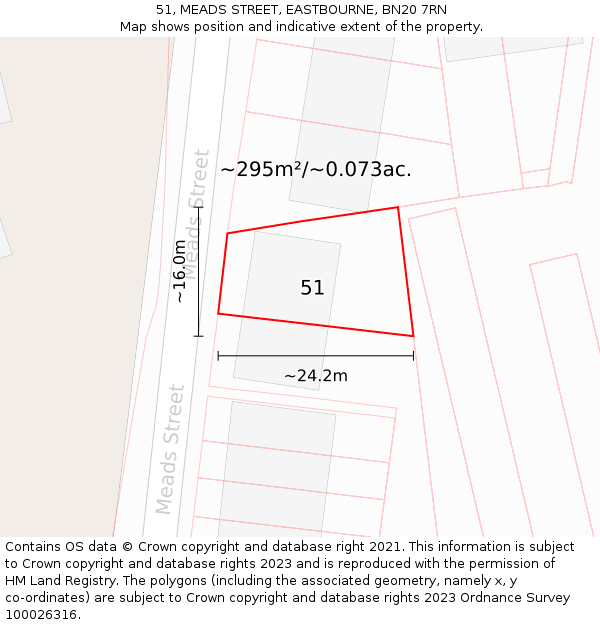 51, MEADS STREET, EASTBOURNE, BN20 7RN: Plot and title map