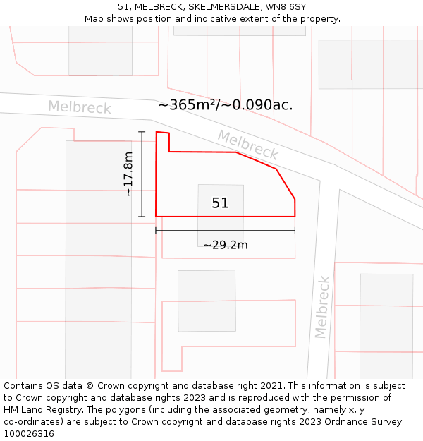 51, MELBRECK, SKELMERSDALE, WN8 6SY: Plot and title map