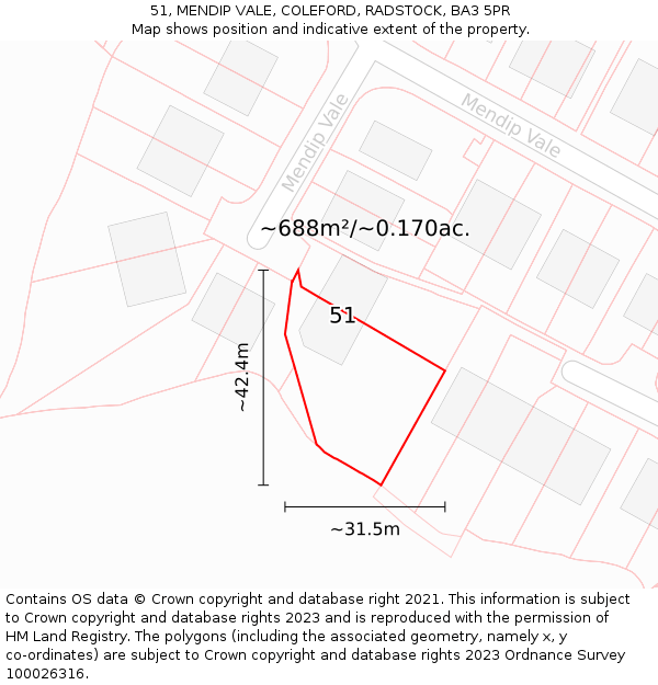 51, MENDIP VALE, COLEFORD, RADSTOCK, BA3 5PR: Plot and title map