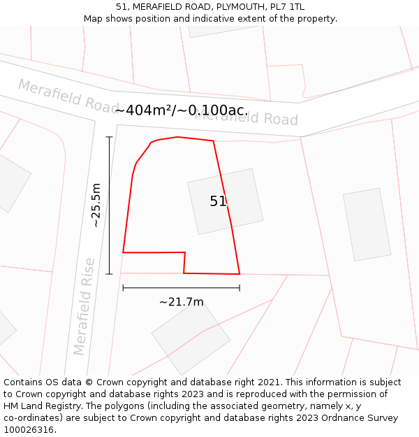 51, MERAFIELD ROAD, PLYMOUTH, PL7 1TL: Plot and title map