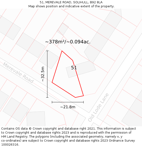 51, MEREVALE ROAD, SOLIHULL, B92 8LA: Plot and title map