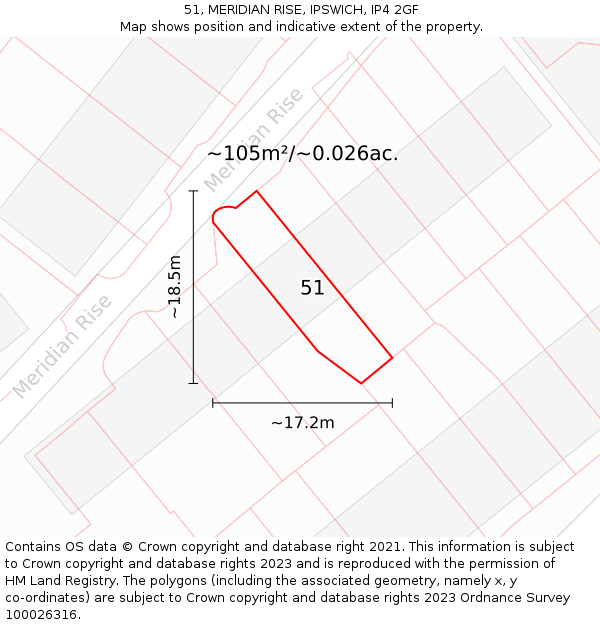 51, MERIDIAN RISE, IPSWICH, IP4 2GF: Plot and title map