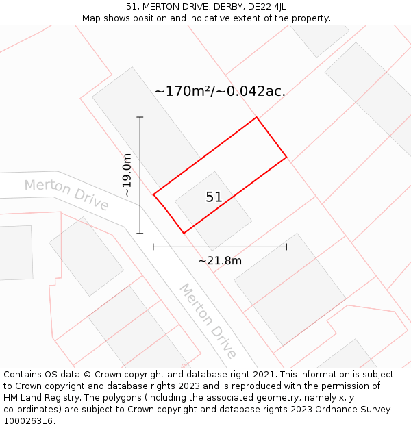 51, MERTON DRIVE, DERBY, DE22 4JL: Plot and title map