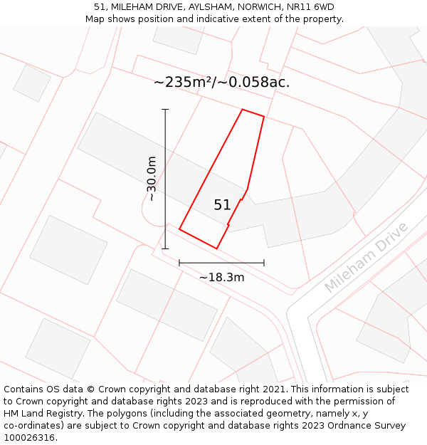 51, MILEHAM DRIVE, AYLSHAM, NORWICH, NR11 6WD: Plot and title map