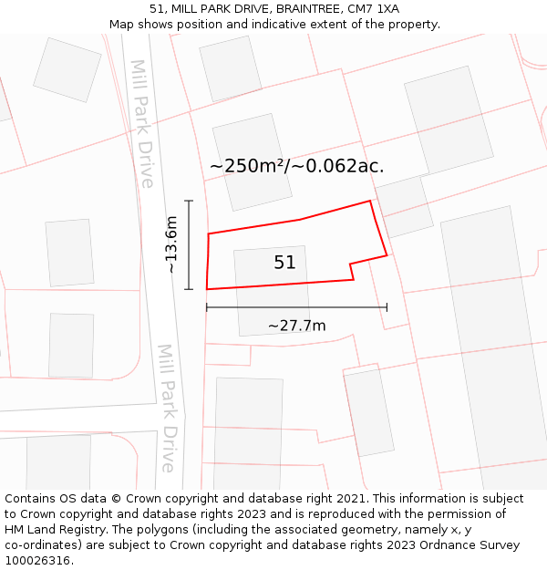 51, MILL PARK DRIVE, BRAINTREE, CM7 1XA: Plot and title map