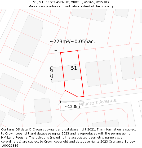 51, MILLCROFT AVENUE, ORRELL, WIGAN, WN5 8TP: Plot and title map