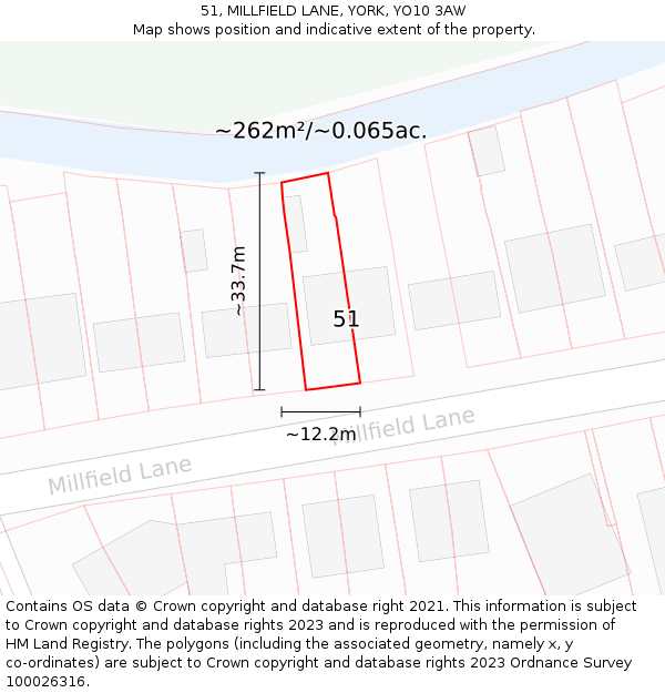 51, MILLFIELD LANE, YORK, YO10 3AW: Plot and title map