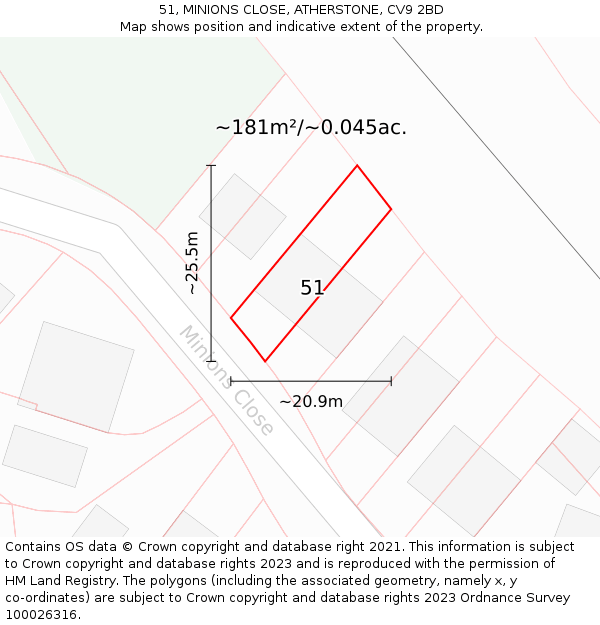 51, MINIONS CLOSE, ATHERSTONE, CV9 2BD: Plot and title map