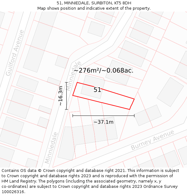51, MINNIEDALE, SURBITON, KT5 8DH: Plot and title map