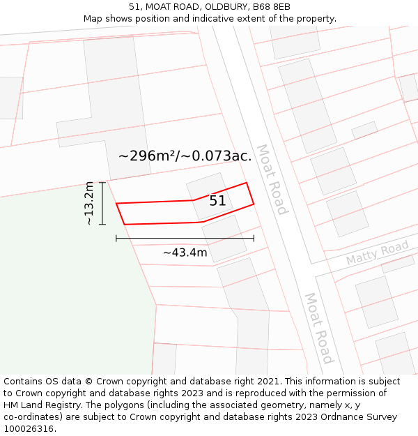 51, MOAT ROAD, OLDBURY, B68 8EB: Plot and title map