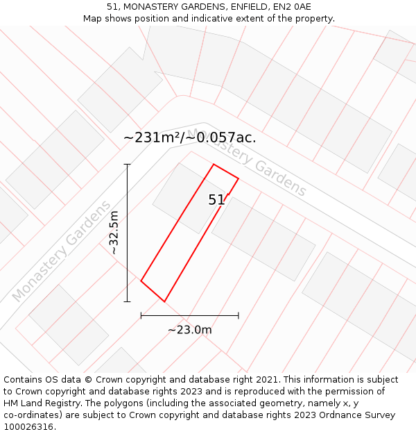 51, MONASTERY GARDENS, ENFIELD, EN2 0AE: Plot and title map