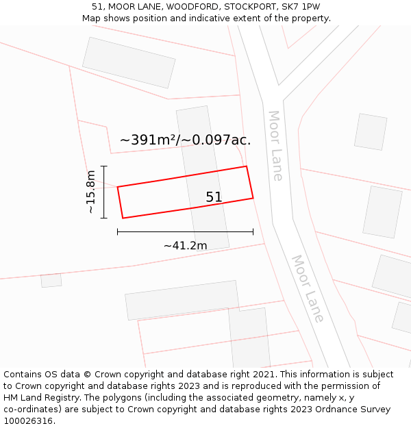 51, MOOR LANE, WOODFORD, STOCKPORT, SK7 1PW: Plot and title map