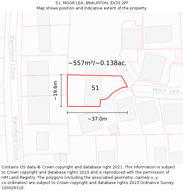 51, MOOR LEA, BRAUNTON, EX33 2PF: Plot and title map
