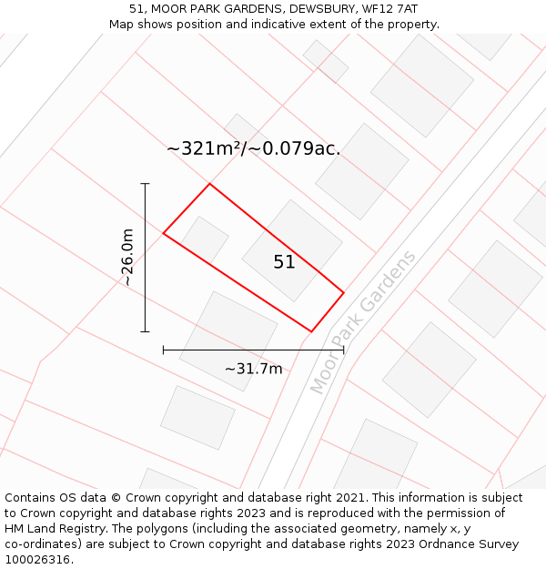 51, MOOR PARK GARDENS, DEWSBURY, WF12 7AT: Plot and title map