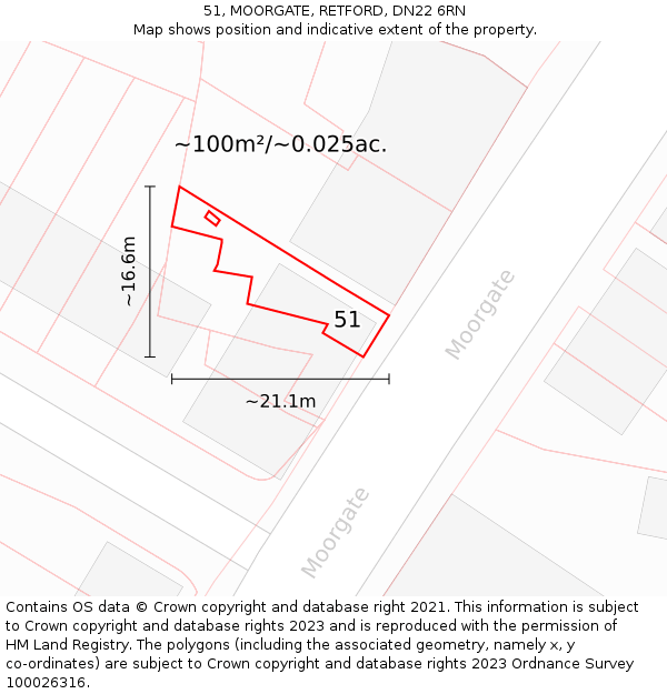 51, MOORGATE, RETFORD, DN22 6RN: Plot and title map