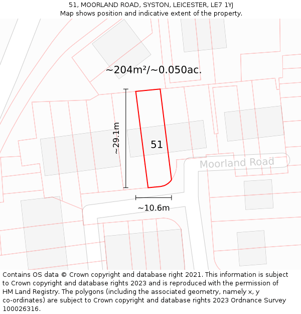 51, MOORLAND ROAD, SYSTON, LEICESTER, LE7 1YJ: Plot and title map