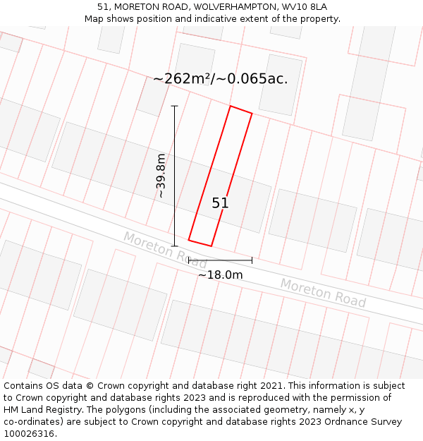 51, MORETON ROAD, WOLVERHAMPTON, WV10 8LA: Plot and title map