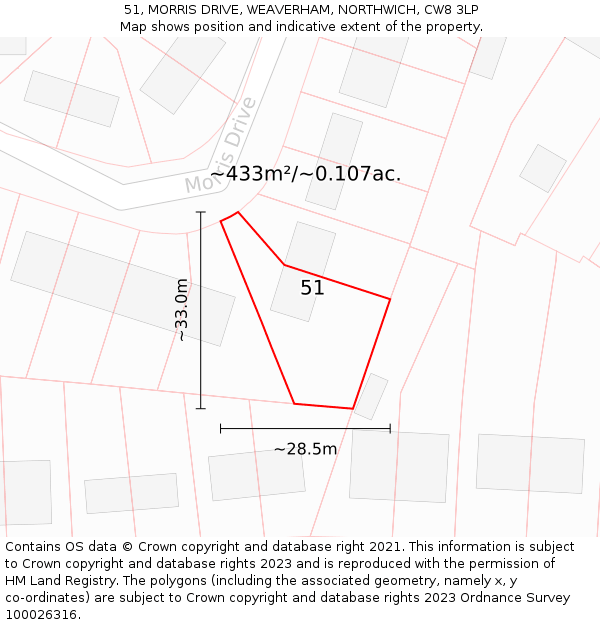 51, MORRIS DRIVE, WEAVERHAM, NORTHWICH, CW8 3LP: Plot and title map