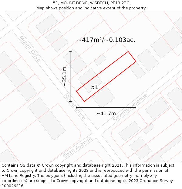 51, MOUNT DRIVE, WISBECH, PE13 2BG: Plot and title map