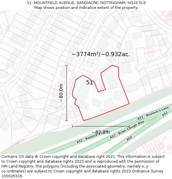 51, MOUNTFIELD AVENUE, SANDIACRE, NOTTINGHAM, NG10 5LS: Plot and title map