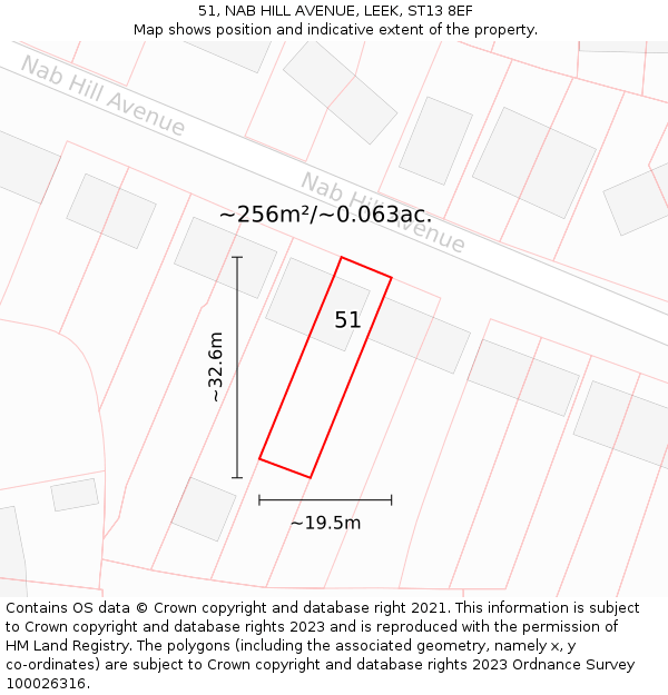 51, NAB HILL AVENUE, LEEK, ST13 8EF: Plot and title map