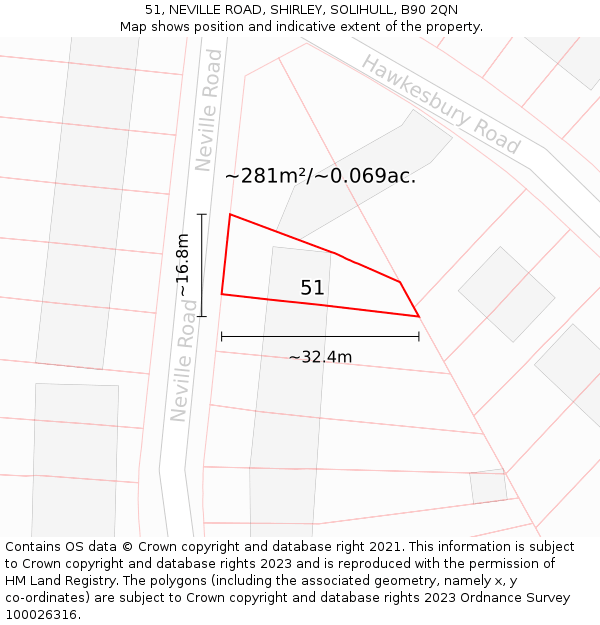 51, NEVILLE ROAD, SHIRLEY, SOLIHULL, B90 2QN: Plot and title map